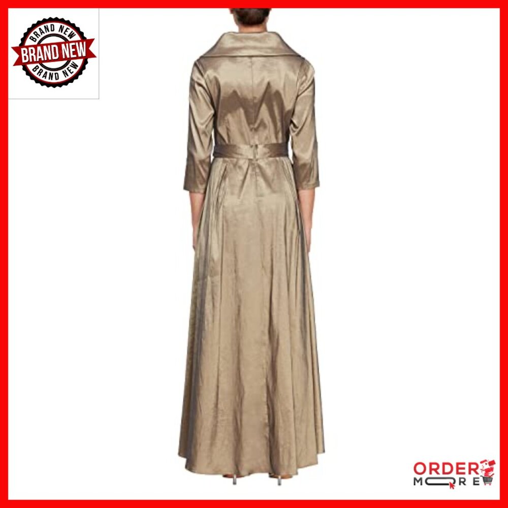 Maxi Formal Dress with Pockets, Tie Belt, 3/4 Sleeves, Zipper Closure - Picture 2 of 5